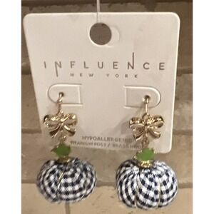 New‎ Influence Gingham Check Pumpkin Bow Leaf Dangling Earring Hypoallergenic